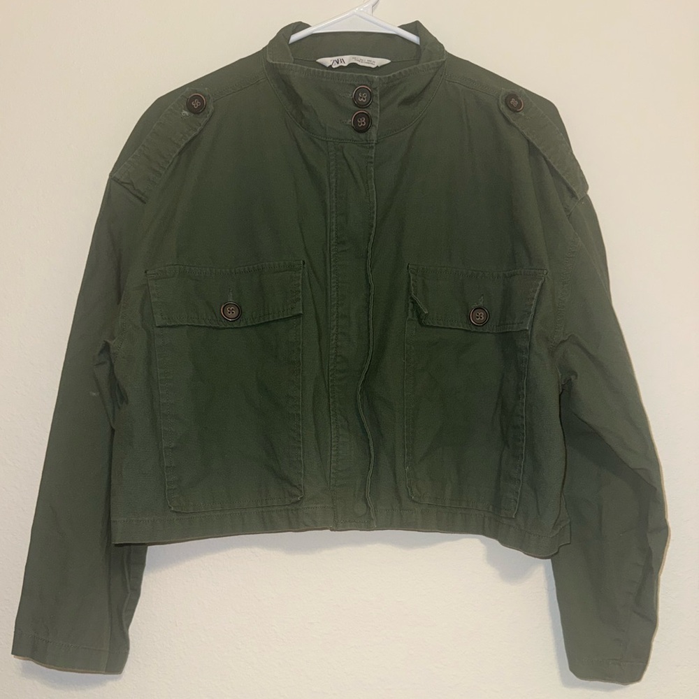 Zara Cropped Military Jacket - Khaki Green